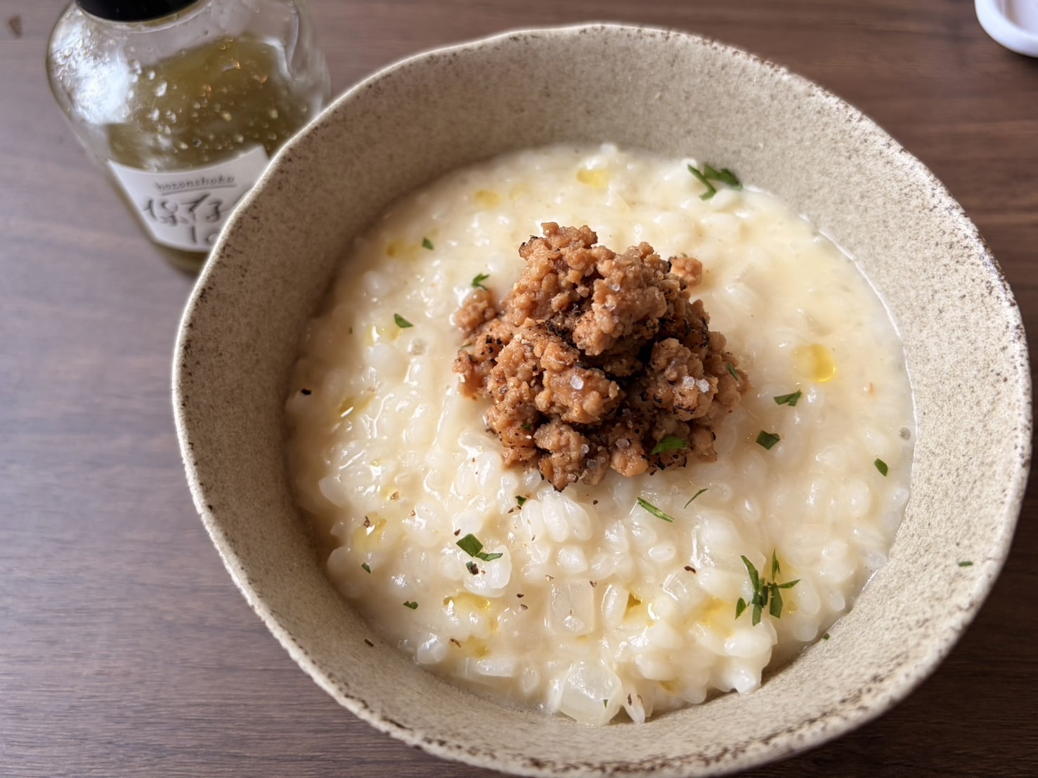 濃厚豆乳と白味噌のリゾット 炙り鶏味噌添え